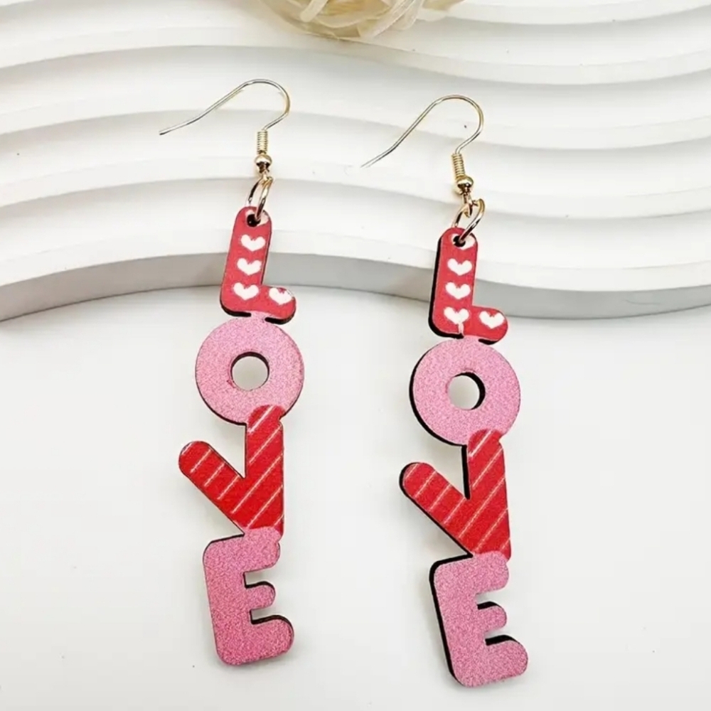 NEW! Lightweight Valentine's Day Wooden Earrings, Boho Style